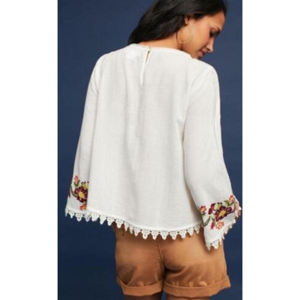 VELVET Graham Spence ivory beige embroidered floral Jeslyn peasant blouse top - Picture 4 of 13